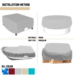 Bynbbur 11 FT Round Patio Furniture Cover Outdoor Table Chair Set Covers Car Cover Trampoline Cover Wire Rope Hemmed All Edges, Waterproof Cover for Outdoor Furniture Set (Light Gray)