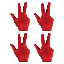 PATIKIL 3 Fingers Pool Gloves, 4 Packs Billiard Gloves Left & Right Hand Show Gloves Pool Cue Glove for Shooter Carom Pool Snooker Cue Sport, Red