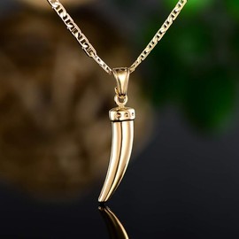 Barzel 18K Gold Plated Flat Mariner/Marina Chain Necklace 3MM With Shark Tooth Pendant For Mens & Women - Made In Brazil