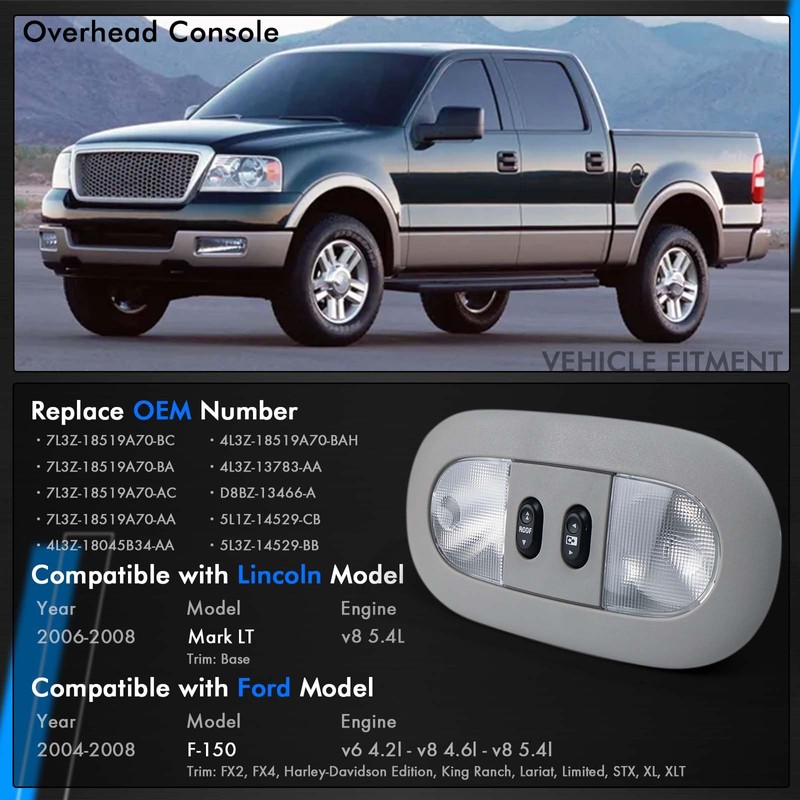 Overhead Console with LED Dome Map Light & Sunroof Switch