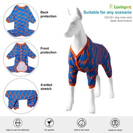 LovinPet Dog Pjs Large Breed - Spun Polyester Stretch Jersey Knit Pjs, Orange Print, Wound Care and Post Surgery Shirt, UV Protection, Pet Anxiety Relief Shirt, Large Dog Onesies,Blue White XXL