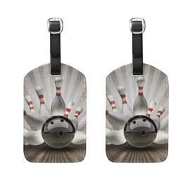 Luggage Tags Bowling Ball Crashing Into The Pins Travel ID Bag Suitcase Duffel Backpacks Handbag Tags 2 pack