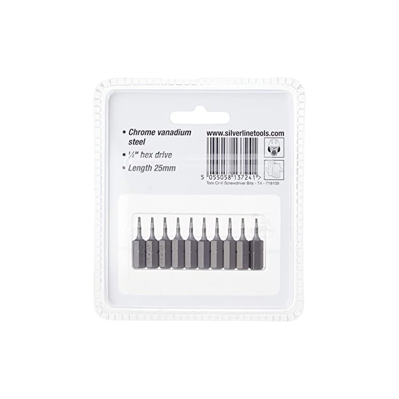 Silverline 718109 T4 Cr-V Screwdriver Bits 10pk T4