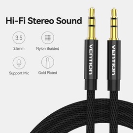 VENTION 3.5mm Aux Cable 2m Audio Cable Nylon Braided TRS Cord 3.5mm to 3.5mm Stereo Jack to Jack cable Headphone Male to Male Jack Aux Lead for Headset Car Speaker Soundbar PC Laptop and more