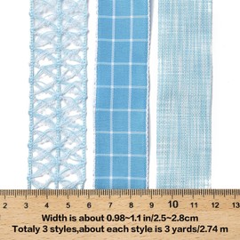 BEEFLYING 3 Styles Light Blue Wire Edged Ribbons for Gift Wrapping Decoration 25~28mm×2.7m Organza Lace Ribbons Fabric Ribbons for Wedding Party DecorationHairBows,Flower DesignsSewing and Craft
