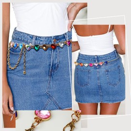 Giomos Chain Belt for Women Fashion - Y2K Rhinestone Waist Chain, Decorative Belt for Dresses, Jeans, Festival Looks(Gold,HeartShape)