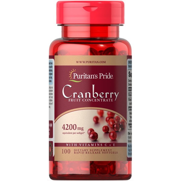 Puritans Pride Cranberry Fruit Concentrate with C & E 4200 Mg, Softgel, 100 Count