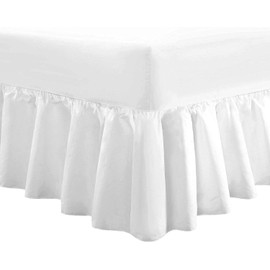 Value Zone Luxury Poly Cotton Ruffled Fitted Valence Sheet 25 CM Box with 40cm Frill Drop Single Double King Super King Bed Linen (White, Single)