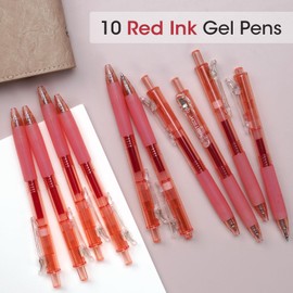 WRITECH Retractable Gel Ink Pens: 0.7mm Medium Point Red-Ink Color Pen for Journaling Smooth Writing Fine Tip Quick-dry Ink No Bleed Set 10ct
