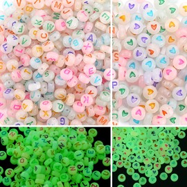 ToBeIT 1000pcs Letter Beads Alphabet Letter Beads Glow in The Dark Acrylic Beads Round 4X7mm UV Letter Beads Jewelry Findings Charms for DIY Bracelet Necklace Craft Making (glow-heart)