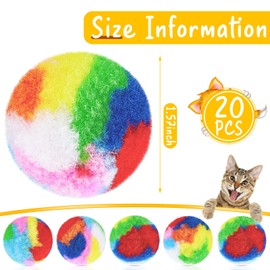 Deekin 20 Pcs Cat Pom Pom Balls Toy Kitty Yarn Puffs Assorted Color Small Plush Soft Balls Fuzzy Kitty Toy for Pet Cat 1.6 Inch in Diameter