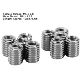 EBTOOLS 10 Piece Threaded Insert Kit Reducing Nut Stainless Steel 303 Female M5 X 0.8 Female M8 X 1.25 0.4" Length Threaded Inserts M5 Thread Inserts