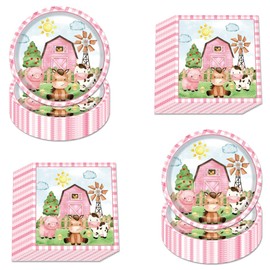 Farm Animals Birthday Party Supplies for 40 Guests - 80 Pcs Disposable Farm Animals Plates & Napkins Set, 7" Plates and Napkins for Girls’ Birthday, Baby Shower, Enchanted Forest Theme Party