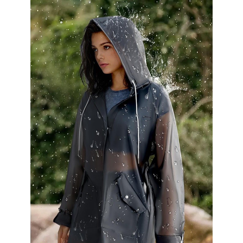 L-Rain TPU Clear Rain Coat for Women - Waterproof Packable