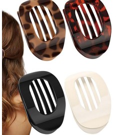 MOXYOY Flat Hair Claw Clips for Women Girls, Round Lay Down Hair Clip for Thick Thin, Curved Design Strong Hold, Easy to Wear, Curved Hairclips,4Pcs