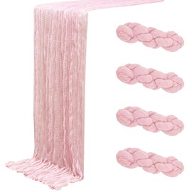 Seveups 4Pack Light Pink Cheesecloth Table Runners 120Inch Gauze Table Runner Cheese Cloth Pink Table Runner Rustic Sheer Runner for Wedding Baby Shower Birthday Party Table Decor