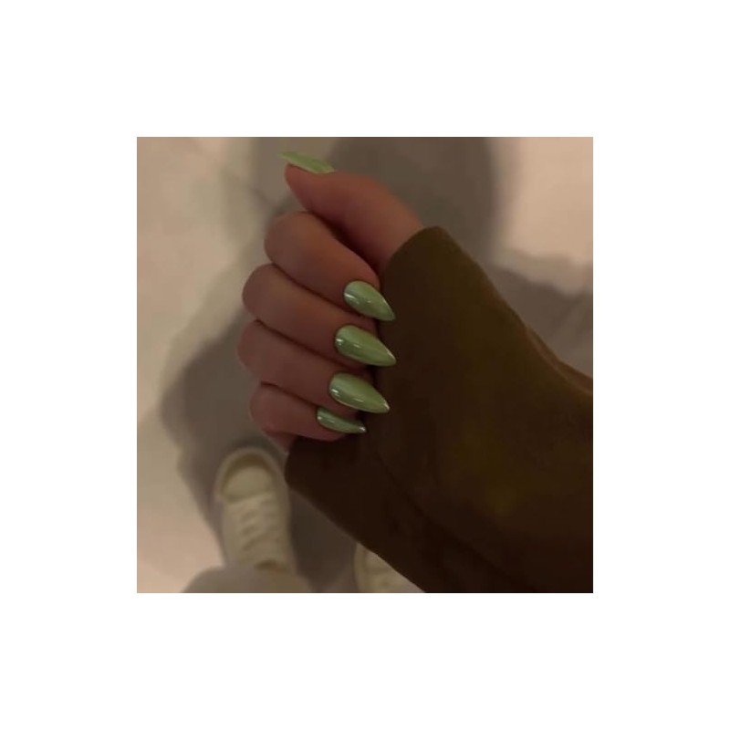 SXVME Uñas Postizas Almendradas con Glaseado Verde Donut, Uñas Postizas