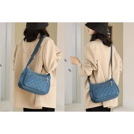 YUESITE Women's Shoulder Bag, Small Quilted Shoulder Bag with Multiple Pockets, Lightweight Waterproof Messenger Bags, Nylon Purse, Handbag, Acid blue