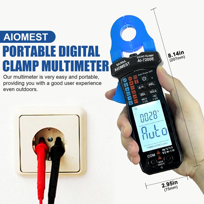 AIOMEST Digital Multimeter, 6000 Counts True RMS Clamp Multimeter, 6-60A