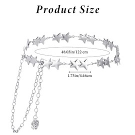 Silver Star Chain Belt For Women Y2k Metal Waist Chain Belt With Adjustable Star Accents Perfect For Dresses Formal Wear Jeans Casual Pants Girls Gifts And Body Jewelry
