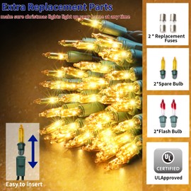 TWINGLEHOME Ultra-Bright Connects End to End Yellow Christmas Mini Lights 100L 19.6Ft UL Listed Incandescent Bulb String Light Set for Indoor Outdoor Holiday Garden Party Christmas Tree Garland Decor
