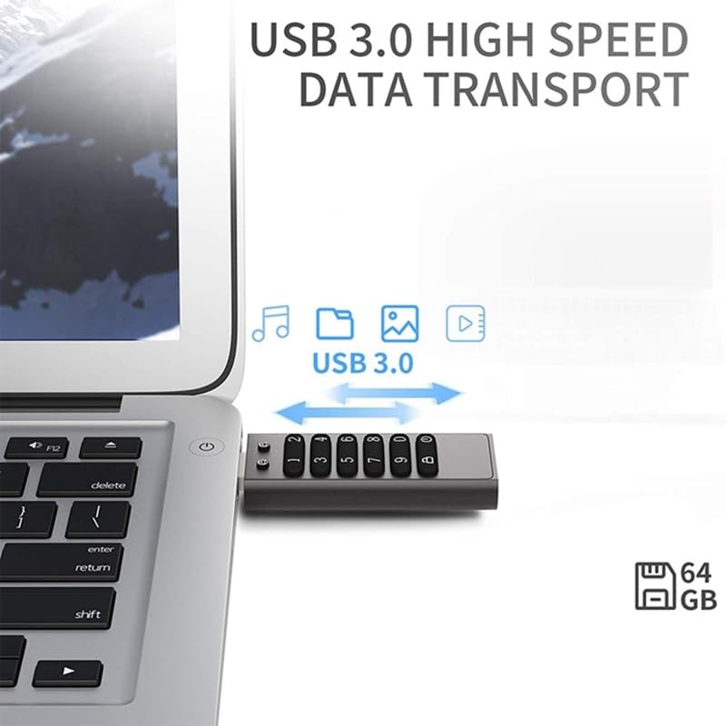 Encrypted USB Drive Secure Flash Drive 64GB AES256-bit USB 3.0
