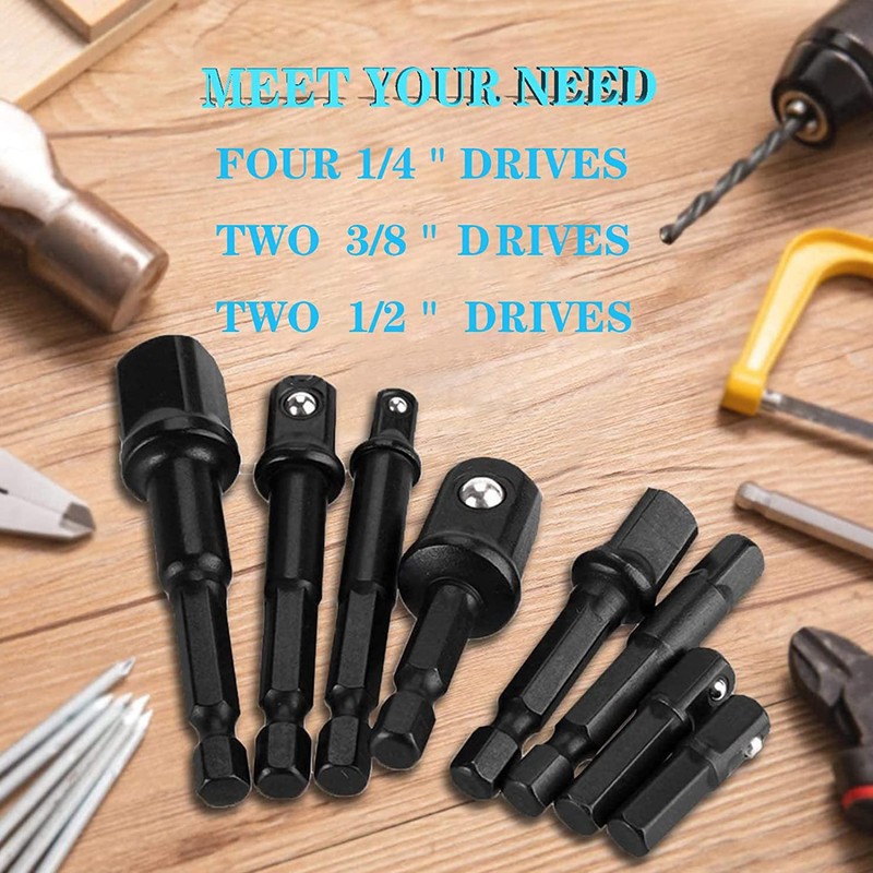 YUENTOEN 8Pcs Impact Socket Adapter Set, Socket to Drill 1/4"