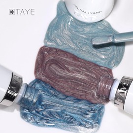 TAYE Glass Cat Eye Gel Nail Polish Set with Cat Eye Magnet, 6 Colors Silver Blue Green Pink Nude Purple, High Density Magnetic Particle, for Newbie Friendly Spring Gel Polish, Home Salon Nail Art