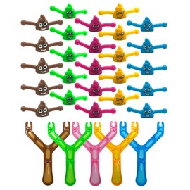 PMELCXD pddstance Poop Slingshot Toy, 35 PCS Poops Slingshot Toy Stretchy Sticky Catapult Flying Stress Relief Finger Toys(5 Slingshot+30 Bullets)