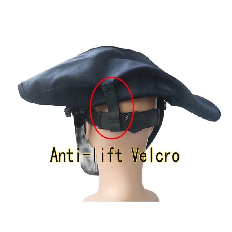 Wrap-around split welding helmet bib with crimp seals to fit
