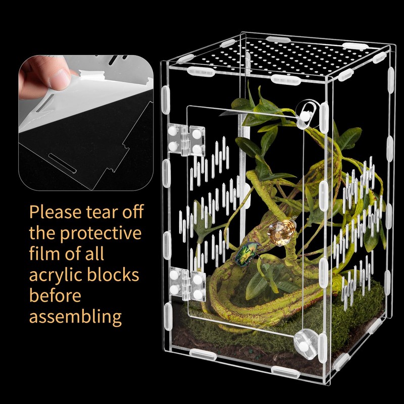 Acrylic Reptile Terrarium Easy Assembly, 360° Clear & Keep Pet