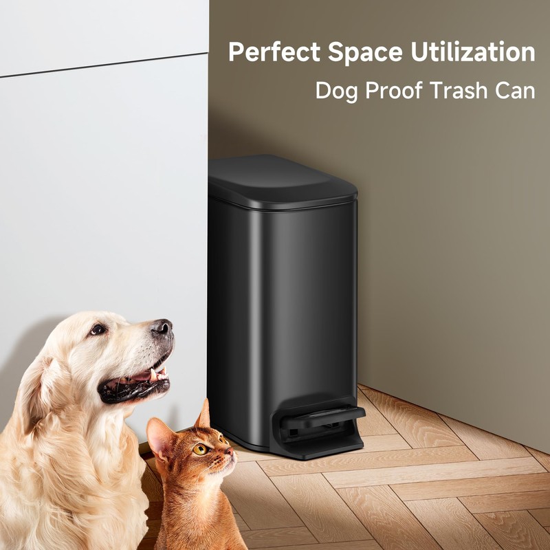 TIPGO Slim Bathroom Trash Can with Lid Soft Close, Step
