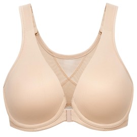 MELENECA Women's Front Fastening Bras Plus Size Unlined Underwire Back Support Posture Bra Beige 34B