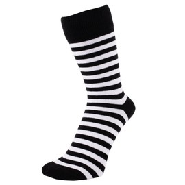 ZAKIRA Finest Combed Cotton Striped Dress Socks for Men, Women, 7-12 (US), White/Black