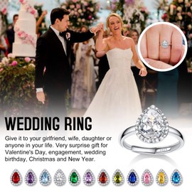 Bestyle Adorable September Sapphire Birthstone Rings 925 Sterling Silver CZ Teardrop Gemstone Rings Great Birthday Gift for Daughter/Wife/Mom/Grandma