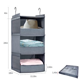 DZOMK 3-Shelf Hanging Closet Organizer, Collapsible Hanging Closet Shelves with 4 Side Pockets for Storage, Hanging Organizer for Closet & RV, 28" H X 12" W X 12" D(Gray)