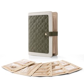 Vlando Travel Jewelry Organizer Case,Leather Jewelry Storage Book Ring Binder with Clear Velvet Zipper Jewelry Pouch Bag for Earrings, Rings, Bracelets,Necklaces,Gifts for Women,Green