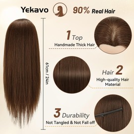 Yekavo Hairdressing Head Real Hair, Training Head with 90% Real Hair, 61 cm/24 Inches, Mannequin Head, Training Head, Hairdressing Cosmetology Doll Head with Table Clamp Holder and Hairdressing Tool
