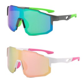 DXPETA 2 Pcs Running Sunglasses Women, Running Glasses, Running Glasses For Men, UV400 Protection Ski Goggles Outdoor Bicycle Motorbike Driving Fishing(Pink, Green)