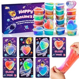 SpringFlower 28 Pack Valentine Day Cards,Valentines Day Cards Kid Classroom School With Galaxy Slime Kit,Valentines Exchange Gifts,Valentines Party Favors, School Classroom Valentine's Prizes