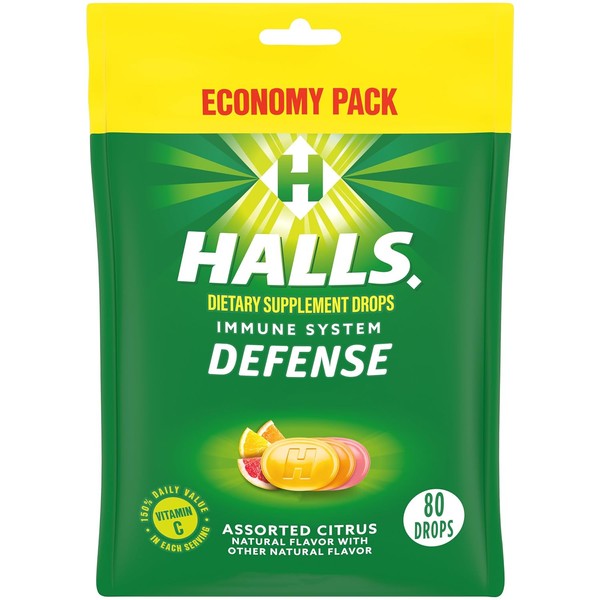 HALLS Defense Vitamin C Supplement Drops (Assorted Citrus, 80 Count)