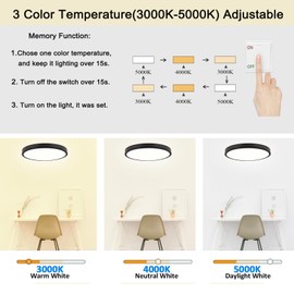 SOTTAE 2 Pack 9 Inch Modern Black Flush Mount LED Ceiling Light,Metal 3000K-5000K 20W Thin Round Ceiling Lamp,Surface Low Profile Ceiling Light for Bedroom Living Room Bathroom Entryway Kitchen