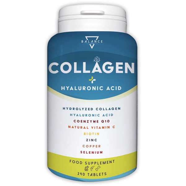 Collagen Hydrolysate, 2000 mg, 240 Tablets, Hyaluronic Collagen Capsules, Collagen, Hyaluronic Acid, Coenzyme Q10, Vitamin C, Biotin and Zinc for Skin, Bones and Joints