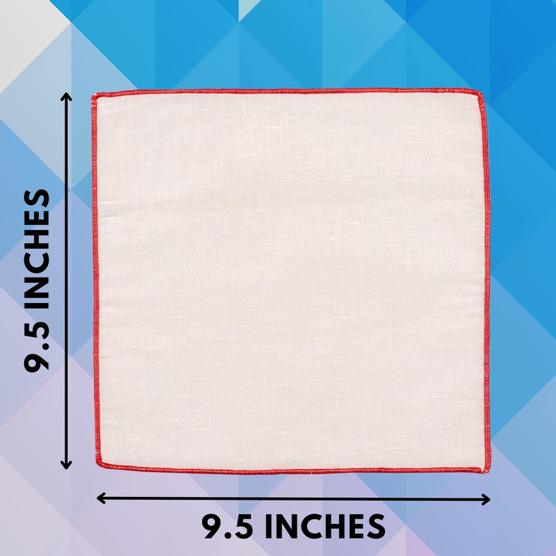 Hell Blues Natural Linen Pocket squares with Contrast Color Stitch,