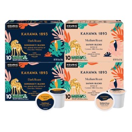 Kahawa 1893 Variety Pack Coffee K-Cup Pods - Safari & Serengeti Blend (40 Count) - As Seen on Shark Tank, 2 Boxes Medium Roast + 2 Boxes Dark Roast, Ethically & Sustainably Sourced