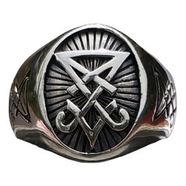 Lucifer Ring for Men, Satan Lucifer Demon Ring, Sigil of Lucifer Ring, Seal of Satan Signet Ring, Devil Skull Symbol Ring, Hip Hop Biker Ring, Viking Satanic Jewelry Gift for Men Boys (Q)