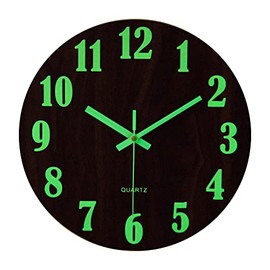 Wooden Luminous Wall Clock, Wall Clock, Silent, Automatic Glow in the Dark, Clock, Wall Hanging, Luminous Fluorescent, Non-Radio Wave Wall Clock for Bedroom