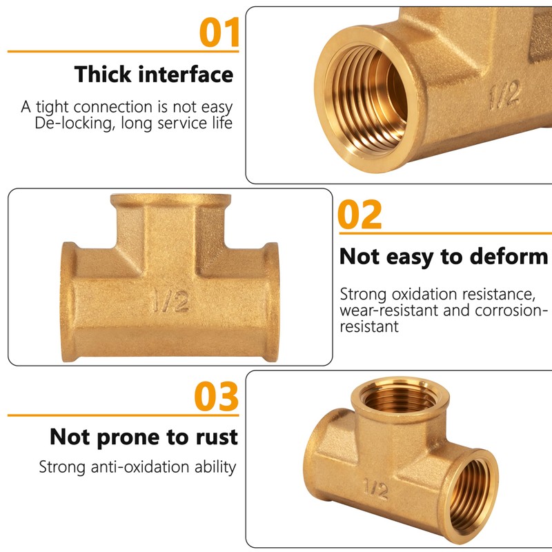 Brass T-piece, 2 pieces 1/2 inch female x female thread