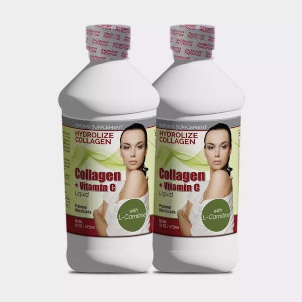 2 16oz Collagen Hydrolyzed Liquid + Vitamin C Anti-Aging L-Carnitine