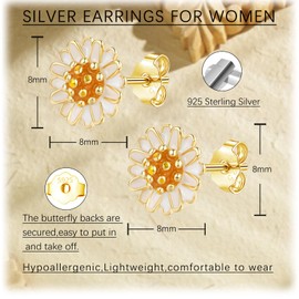 Lynizo Stud Earrings 925 Sterling Silver Flower Stud Earrings for Women, Hypoallergenic Daisy / Cherry Blossom Stud Earrings, Small Sleeping Cartilage Ear Plugs, Cute Jewellery for Girls, Sterling